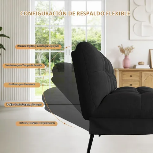 Vista 6 de COMHOMA Sofá cama futón de 72 ″, sofá cama con respaldo ajustable, negro