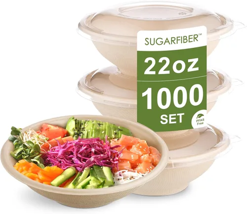 Vista 10 de 32oz Compostable Paper Bowls Disposable Round Soup Bowls with Lids, 500 SET