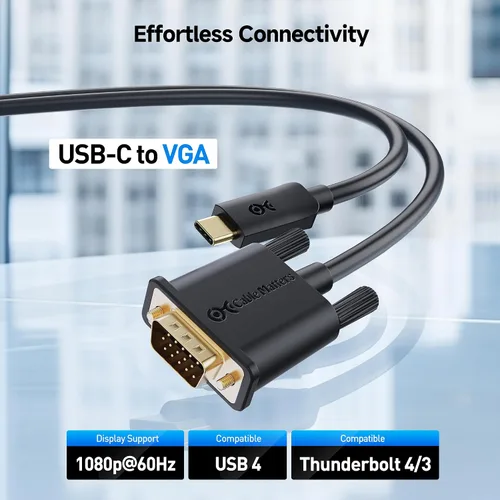 Vista 2 de Cable Matters Cable USB C a VGA (cable USB-C a VGA) de 6 pies - Thunderbolt 4 / USB4 / Thunderbolt 3 Puerto compatible con MacBook Pro, Dell XPS 13