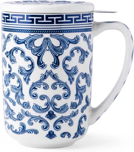 Vista 21 de AmorArc Taza de Té de Porcelana con Infusor y Tapas, Taza Grande de 18 Oz con Colador y Soporte para Bolsa para Té de Hojas Sueltas, Taza de Café