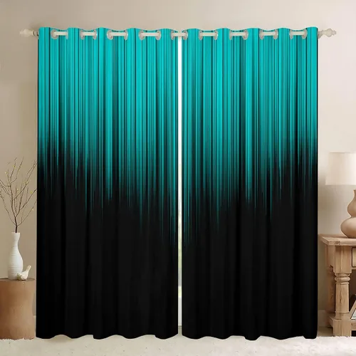 Vista 38 de Feelyou Cortinas abstractas degradadas para niños, adolescentes y mujeres, cortinas de ventana azules, moradas y negras, tratamientos geométricos