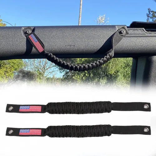 Vista 12 de Asas de agarre para barra antivuelco, mango de agarre Paracord para Ford Bronco, paquete de 2 (color negro)