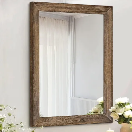 Vista 16 de AAZZKANG Espejos rústicos para pared, espejo rectangular con marco de madera, decorativo para granja, dormitorio, baño, sala de estar, pequeño