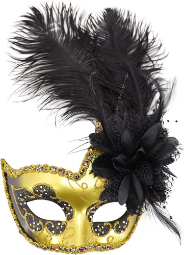 Vista 2 de Máscara de disfraz de plumas para mascarada de Halloween, Mardi Gras, máscara de fiesta de cosplay