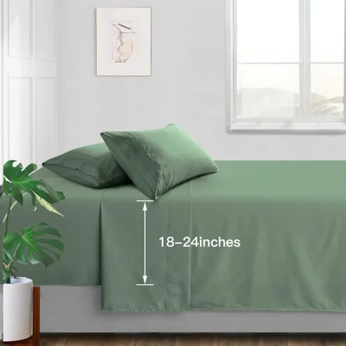 Vista 84 de Manyshofu Juego de sábanas de tamaño individual con bolsillos extra profundos, sábanas y fundas de almohada de 1800 hilos de lujo para hotel, juego