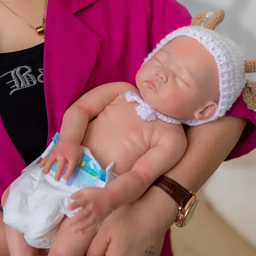 Vista 4 de Muñeca realista de bebé recién nacido de 19 pulgadas, 6.5 libras, platino líquido, de silicona, suave, de silicona, recién nacido, niña, realista