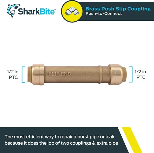 Vista 2 de SharkBite Acoplamiento deslizante de 1/2 pulgada, Empuje para conectar accesorios de plomería de latón, Tubo PEX, cobre, CPVC, PE-RT, HDPE, U3008LFA