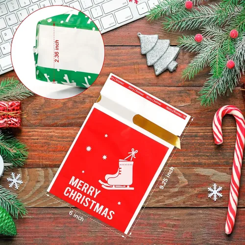 Vista 3 de 50 bolsas de dulces de Navidad, bolsas de regalo de Navidad con cordón de plástico para fiestas de cumpleaños, envoltura de aperitivos, regalo