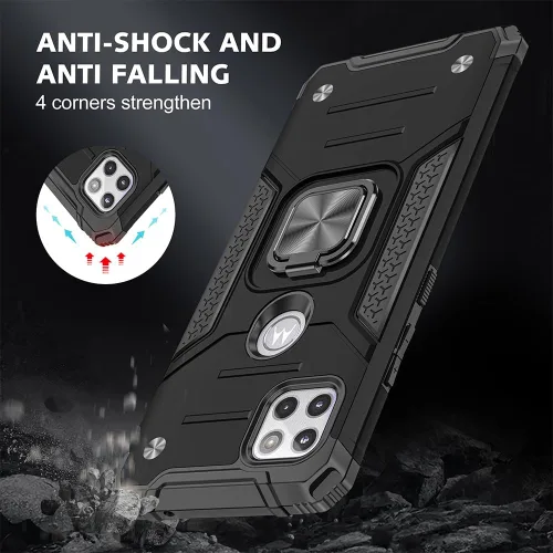 Vista 2 de Funda para Motorola One 5G ACE con protector de pantalla: grado militar giratorio de 360° con función atril a prueba de golpes para Motorola One 5G