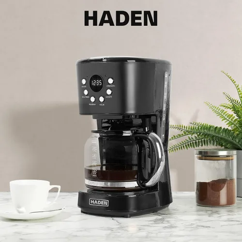 Vista 6 de Máquina de Café Haden, Cafetera de Goteo Programable de 12 Tazas con Función de Apagado Automático y Filtro de Agua Reutilizable Lavable, Negro