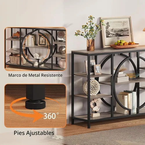 Vista 4 de GiftGo Mesas consola industrial de 47 pulgadas para entrada, mesa de sofá rústica detrás del sofá, estantes de madera de 4 niveles, mesa de entrada