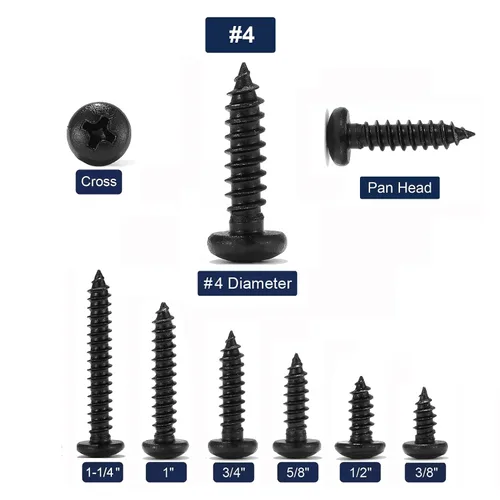 Vista 3 de #4 x 1 Tornillo de Madera 100 Piezas 18-8 (304) Acero Inoxidable Cabeza Plana Tornillos Autorroscantes Rápidos para Paneles de Yeso Óxido Negro por
