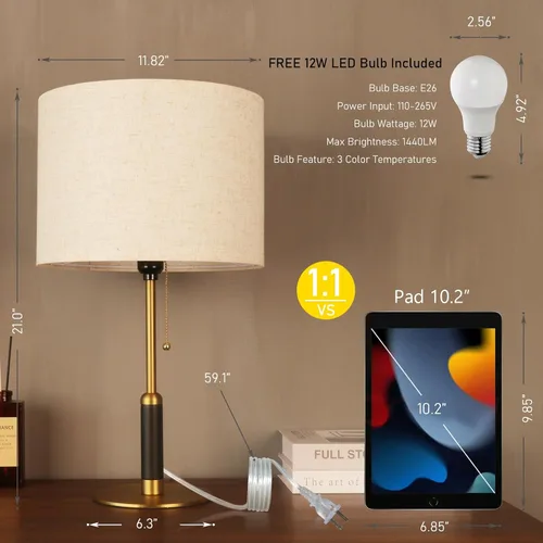 Vista 2 de Lámpara de mesa moderna de mediados de siglo de 21 pulgadas con interruptor de cadena de tracción, lámparas de noche de luz de 3