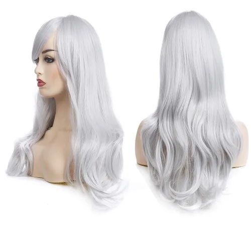 Vista 2 de Morvally - Peluca de cabello sintético lacio y ondulado con flequillo 23 pulgadas de largo resistente al calor para Cosplay disfraz de Halloween