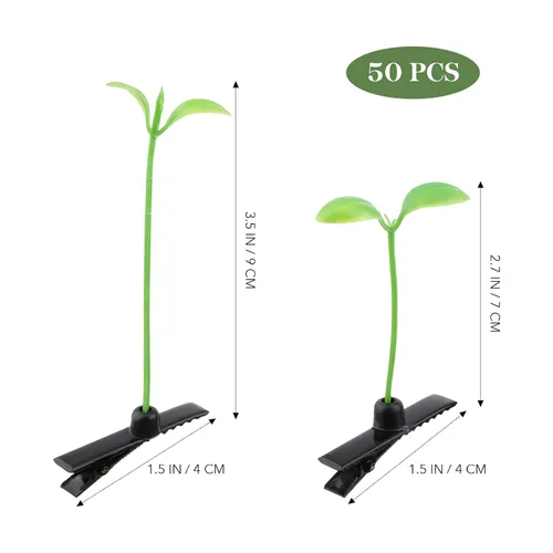 Vista 4 de Housoutil 50 horquillas para el cabello con brotes de frijoles, brotes de plantas verdes para decoración de fiestas, accesorios de fotografía