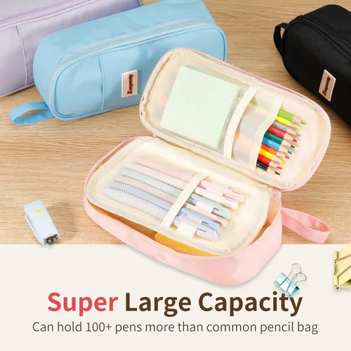 Vista 6 de Zzrywuty - Estuche de bolígrafos con cremallera, estuche de lápices portátil para oficina y viajes, estuche grande para lápices para adolescentes