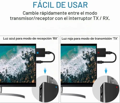 Vista 3 de ISOBEL Receptor transmisor de audio Bluetooth USB, adaptador de audio inalámbrico de alta fidelidad 3 en 1, adaptador Bluetooth 5.0 EDR con AUX