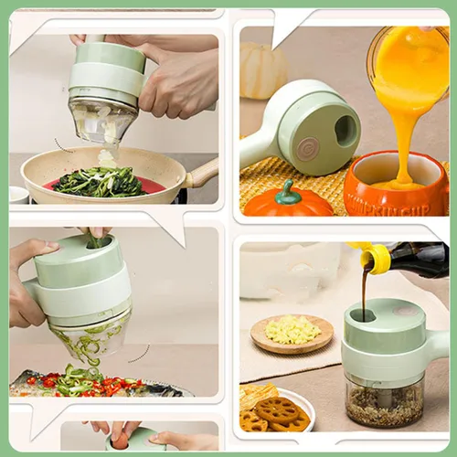 Vista 6 de Picador eléctrico 5 en 1, electrodomésticos de cocina inteligentes, mini juego de picador de verduras de mano, cortador eléctrico de verduras