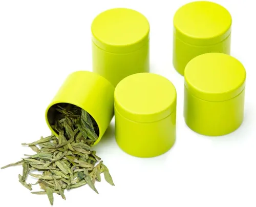 Vista 11 de Caja de lata pequeña con tapas herméticas para almacenamiento de café, té, caramelos, hojas sueltas, té, latas de té, 5 unidades (cinco colores, S)