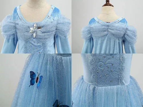 Vista 5 de Vestido de cumpleaños de princesa Cenicienta para niñas, disfraz de Halloween, concurso de Navidad, fiesta de baile con accesorios