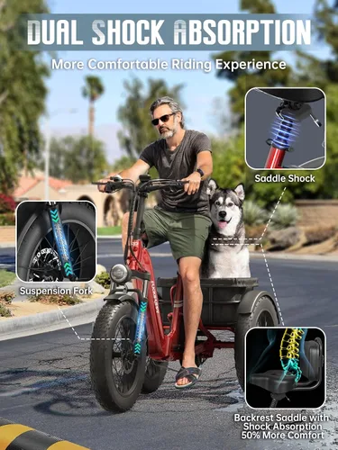 Vista 4 de PUCKIPUPPY Triciclo eléctrico de doble batería con rango alto de 110 millas, triciclo de clase de recogida de motor pico de 960 W, capacidad