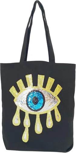 Vista 4 de Bolsa de lona de ojo malvado Bolsa de playa ecológica Bolsa de verano para mujer