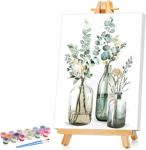 Vista 18 de Ginkko Kit de pintura por números para adultos, principiantes y niños de 8 a 12 años con marco de madera, fácil acrílico sobre lienzo de 8 x 12