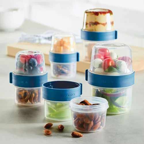 Vista 5 de LOCK & LOCK LocknLock Easy Essentials Twist - Recipiente de almacenamiento de alimentos de dos vías, sin BPA y apto para lavavajillas, juego de 10