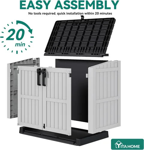 Vista 5 de YITAHOME - Cobertizo de almacenamiento al aire libre de 36 pies cúbicos de resina, cobertizo de herramientas horizontal resistente a la intemperie