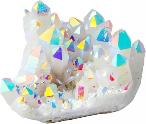 Vista 5 de Rockcloud Piedra bruta AB con revestimiento de titanio, figura de geoda drusa en racimo para decoración de boda en casa, oficina, 2