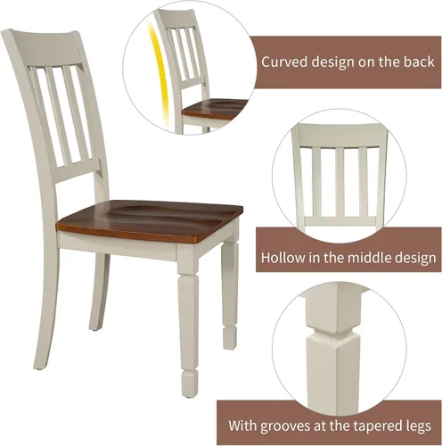 Vista 7 de Juego de mesa de comedor de madera de 60 pulgadas de largo con cajones pequeños, banco y 4 sillas de diseño ergonómico, juego de mesa de comedor