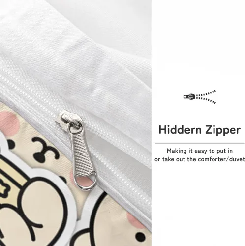 Vista 6 de Juego de funda de edredón de oso lindo tamaño individual, 3 piezas, ropa de cama suave y neutra calmante y acogedora, juego de funda de edredón