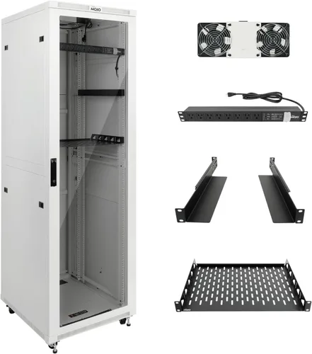 Vista 12 de Tecmojo Gabinete de rack de red, estante de servidor de 27U, profundidad de 23.6 pulgadas, soporta hasta 1800 libras, gabinete con cerradura