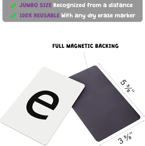 Vista 3 de Attractivia Tarjetas Magnéticas de Letras Grandes del Alfabeto ABC - 52 Letras Resistentes Grandes en Mayúscula y Minúscula, Negro - para Maestros