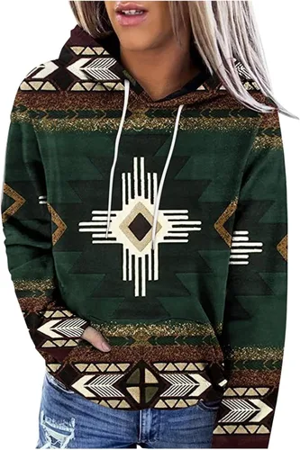 Vista 22 de Sudaderas con capucha azteca occidental para mujer, sudaderas de manga larga con gráficos vintage, camisetas de vaquera, ropa 2023
