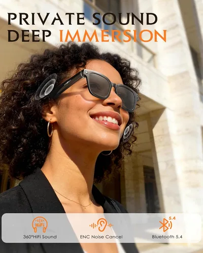Vista 4 de Gafas inteligentes con cámara y audio 8MP HD Camera Smart Glasses para hombres