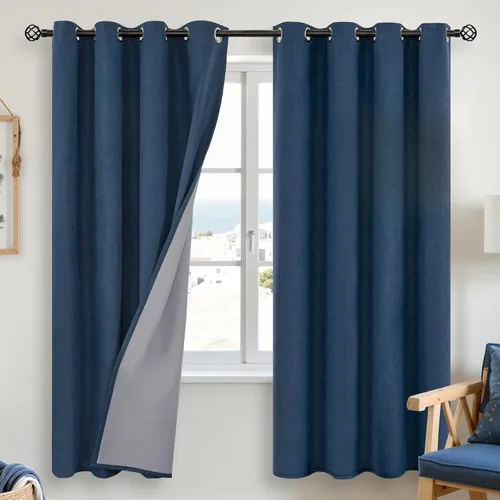 Vista 128 de YoungsTex - Cortinas opacas de lino para dormitorio, oscurecimiento de la habitación, cortinas con textura de lino, paneles con aislamiento térmico