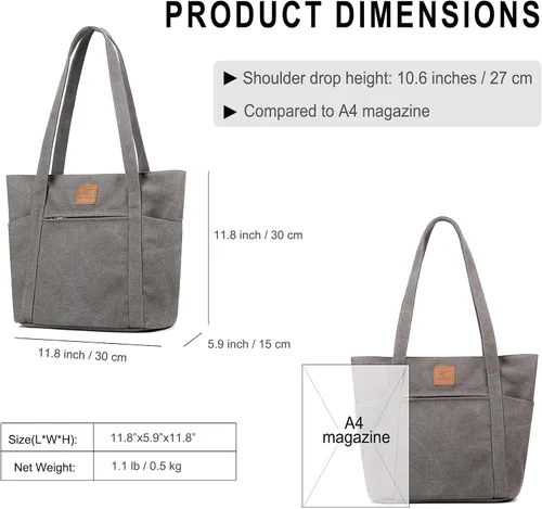 Vista 3 de DOURR Bolsos de hombro para mujer, bolsa de lona resistente para trabajo, bolsa de cubo retro