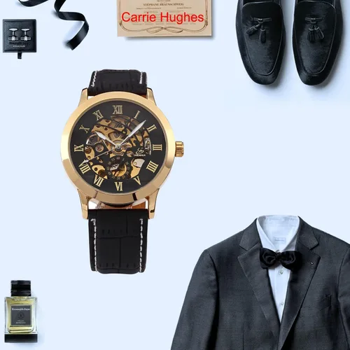 Vista 6 de Carrie Hughes Mens Gold Steampunk Skeleton Mechanical Automatic Watch CH13