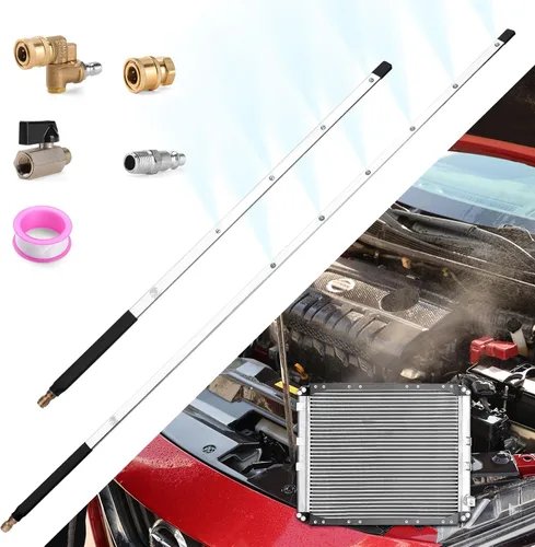 Vista 8 de Varita de lavado a presión de 24 pulgadas para herramientas de limpieza de radiador de automóvil, varitas limpiadoras de radiador de doble uso