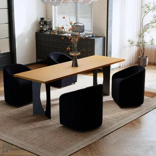 Vista 16 de Sillas de comedor de barril con ruedas, sillas tapizadas de lino beige para comedor y cocina, sillón lateral moderno con ruedas para dormitorio