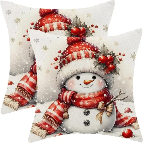 Vista 7 de Juego de 2 fundas de almohada de Navidad de 16 x 16 pulgadas, bonitas fundas de almohada bohemias de lino para decoración de invierno