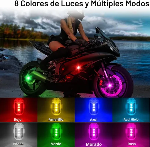 Vista 3 de 4 luces estroboscópicas LED inalámbricas con control remoto, 8 colores recargable por USB, luz de advertencia anticolisión, luces LED inalámbricas