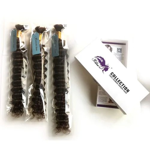 Vista 9 de Pelo ondulado profundo a granel para trenzar cabello humano sin trama, 3 paquetes de 5.29 oz brasileño