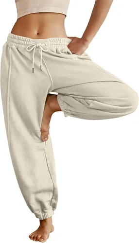Vista 7 de Pantalones deportivos de forro polar de cintura alta para mujer, holgados, cómodos, elásticos, pantalones deportivos de entrenamiento casuales