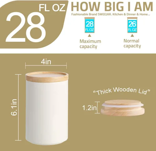 Vista 5 de Sweejar Kitchen Canisters - Tarro de cerámica para almacenamiento de alimentos, recipientes apilables con tapa de madera de cierre hermético