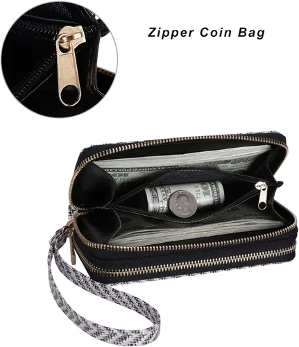 Vista 3 de Cartera de teléfono celular para mujer con doble cremallera y correa de muñeca extraíble