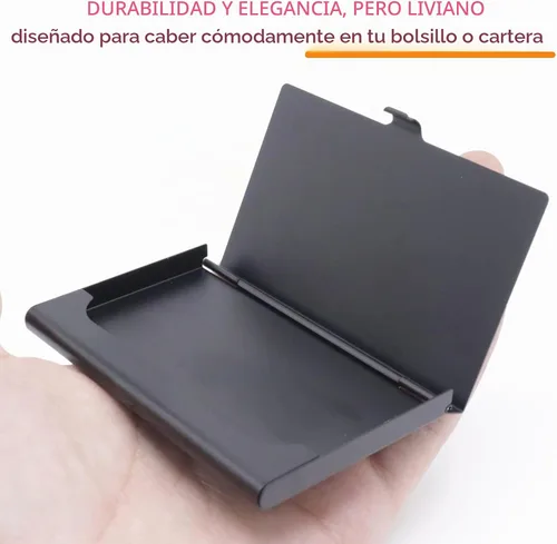 Vista 4 de Paquete de 2 portatarjetas de visita de aluminio negro Slim Flip