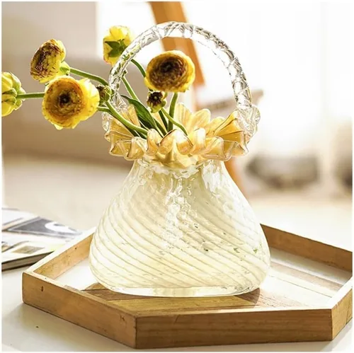 Vista 3 de Vases, Glass Handheld Flower Basket Vase - Living Room Home Decoration Ornament(Large)