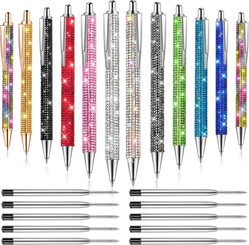 Vista 12 de 20 piezas de bolígrafos con strass, bolígrafos de metal brillante con diamantes, bolígrafos de cristal brillante a granel, bolígrafos retráctiles